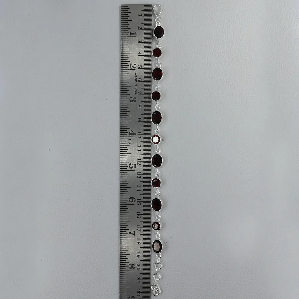 925 Sterling Silver Flawless Natural Garnet Bracelet