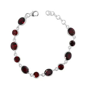 925 Sterling Silver Flawless Natural Garnet Bracelet