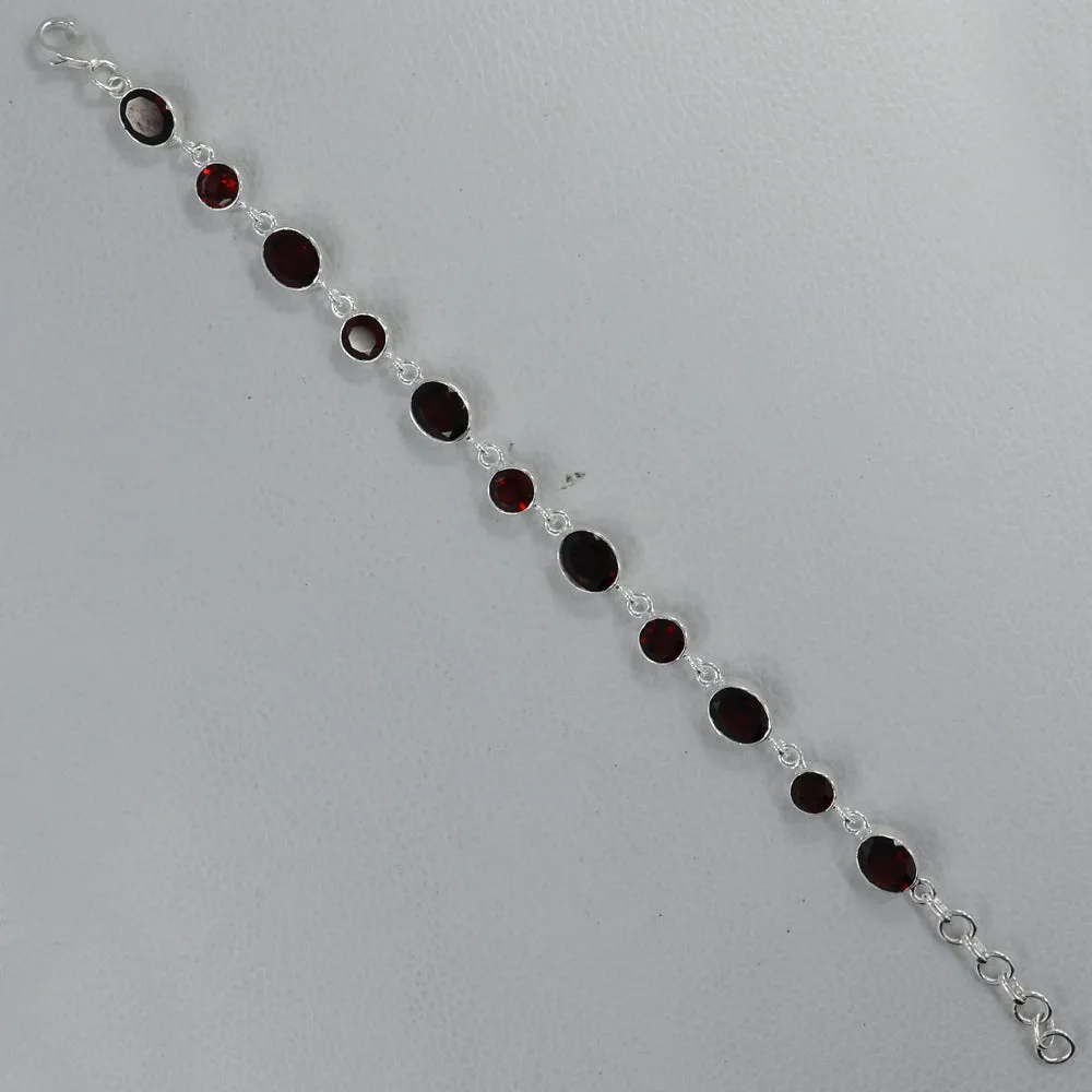 925 Sterling Silver Flawless Natural Garnet Bracelet