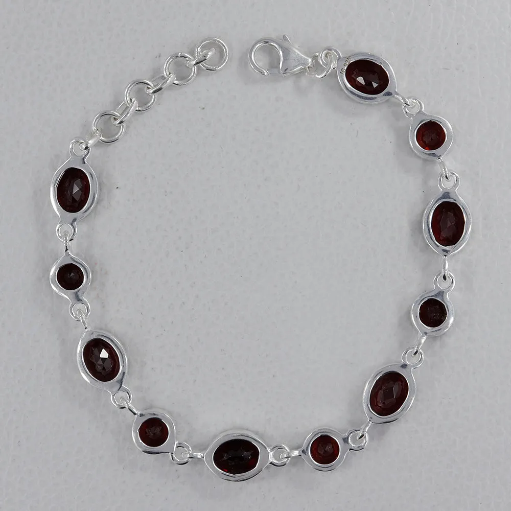 925 Sterling Silver Flawless Natural Garnet Bracelet