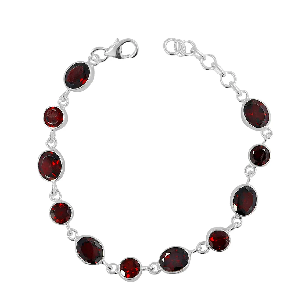 925 Sterling Silver Flawless Natural Garnet Bracelet