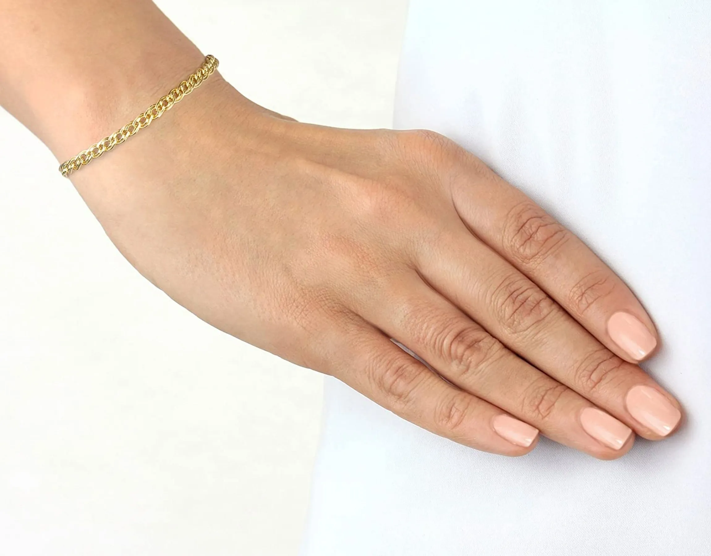 9ct Yellow Gold Double Link Bracelet 18cm - 7"