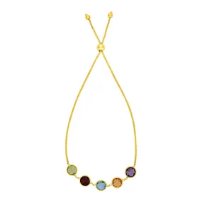 Adjustable Bracelet Multicolored Large Round Gemstones 14k Yellow Gold