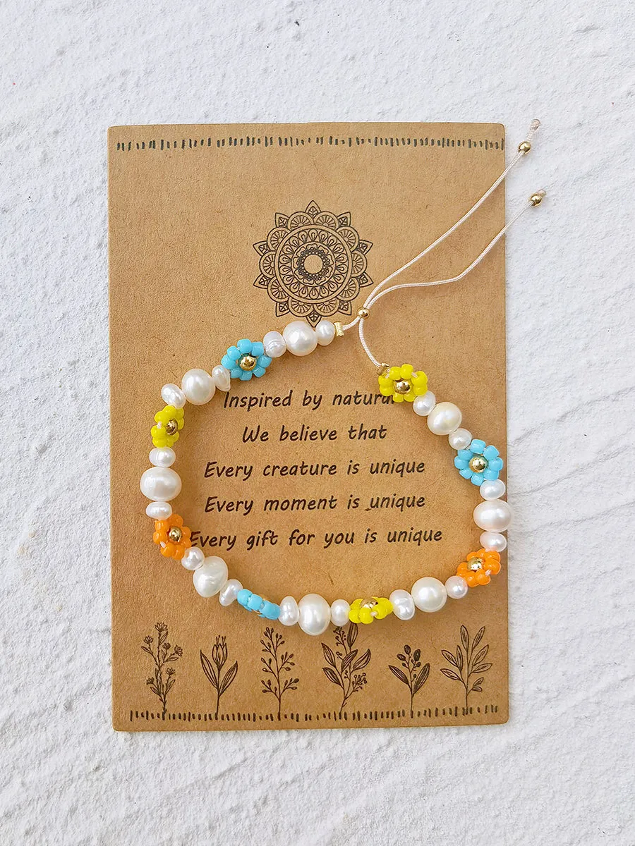 Adjustable Drawstring Beaded Bracelet Colorful Daisies