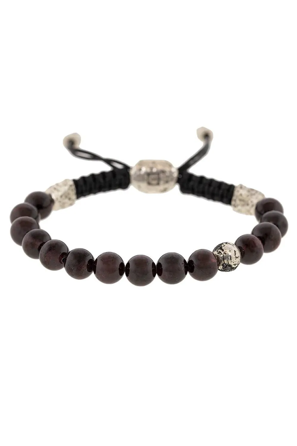 Adjustable Garnet and Black Diamond Bead Bracelet