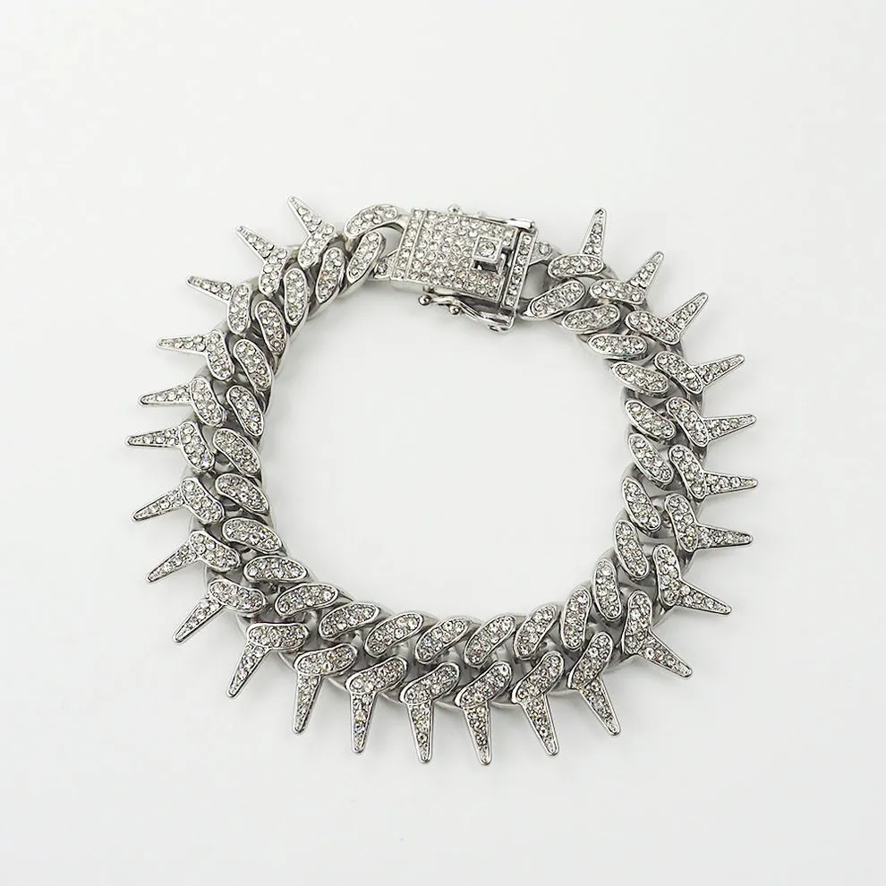 Adjustable Stainless Steel Cubic Zirconia Silver Bracelet For Men (Free Size)