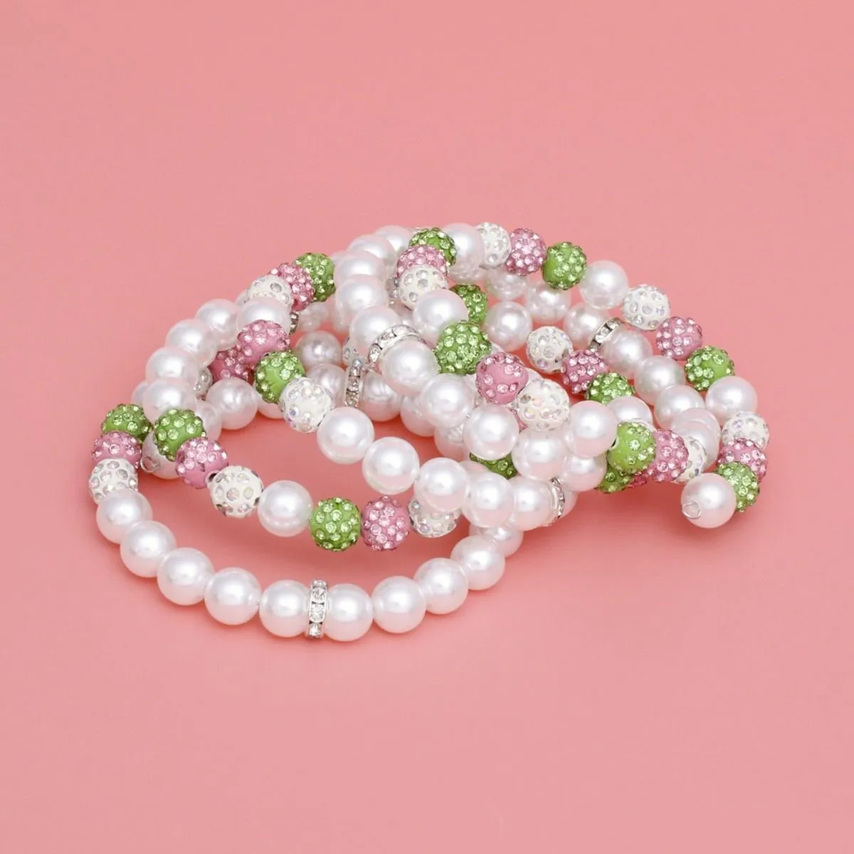 AKA Alpha Kappa Alpha Inspired Bracelet White Pearl and Bead Memory Wire Bracelet