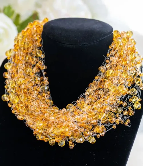 Amber Crystal Bead Cluster Necklace