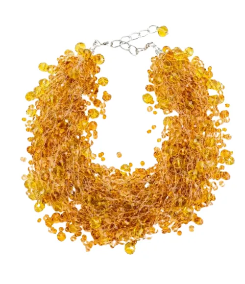 Amber Crystal Bead Cluster Necklace