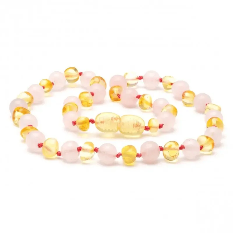 Amber Necklace Lemon & Rose Quartz | Baby 32cm
