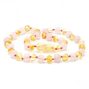 Amber Necklace Lemon & Rose Quartz | Baby 32cm