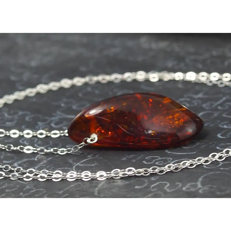 Amber Necklace On Sterling Silver Chain With Sterling Silver Trigger Clasp