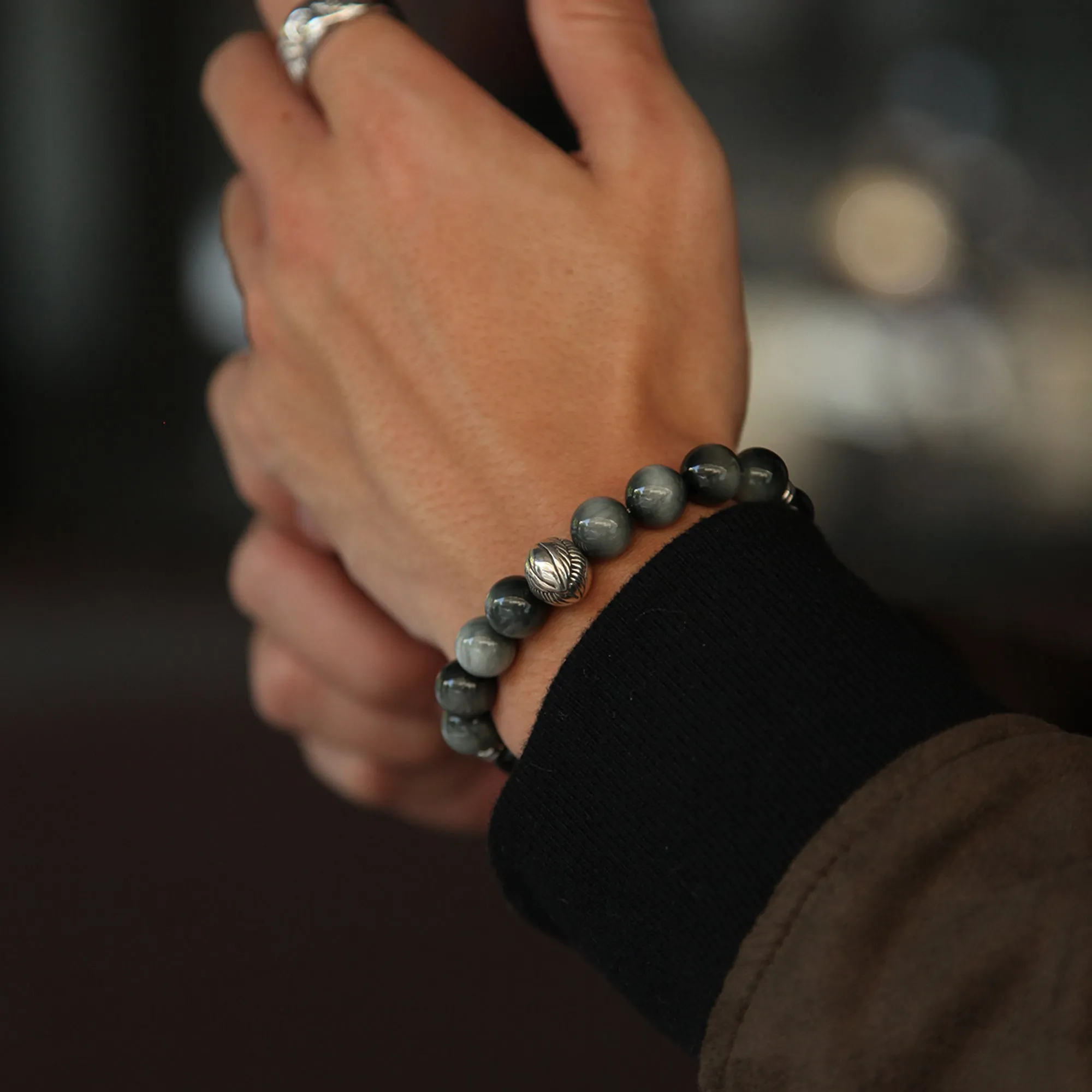 Angel Wing Bracelet with Eagle Eye, Obsidian Crystal