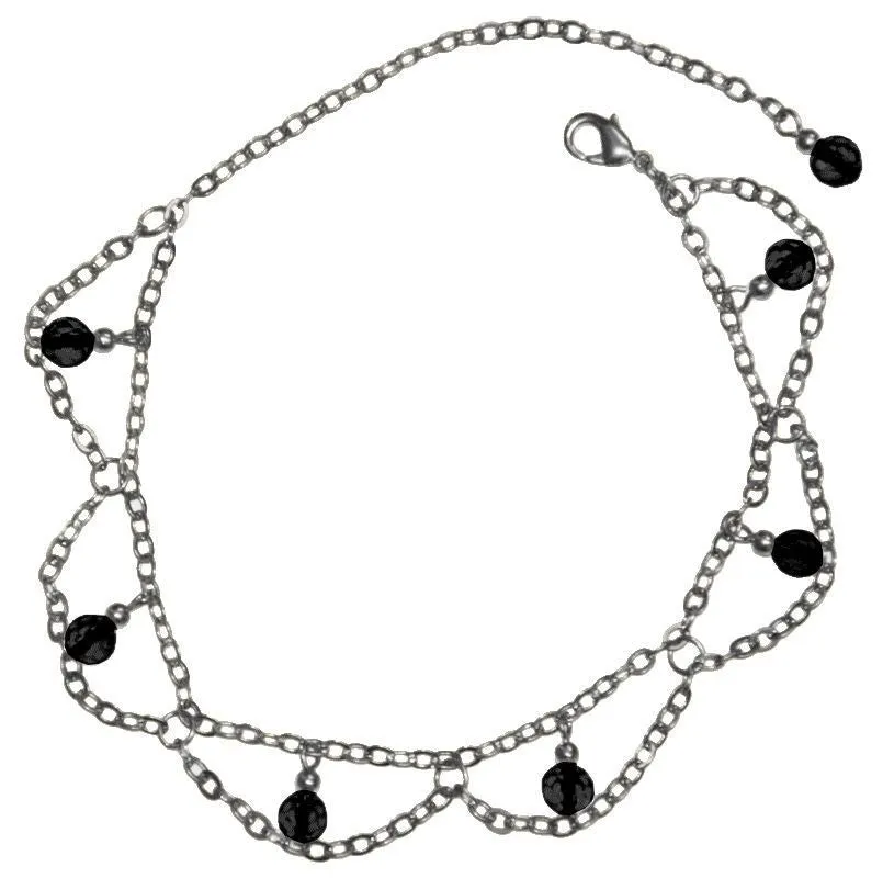 Anklet Silver - Dangling Beads & Chains