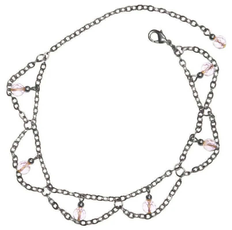 Anklet Silver - Dangling Beads & Chains