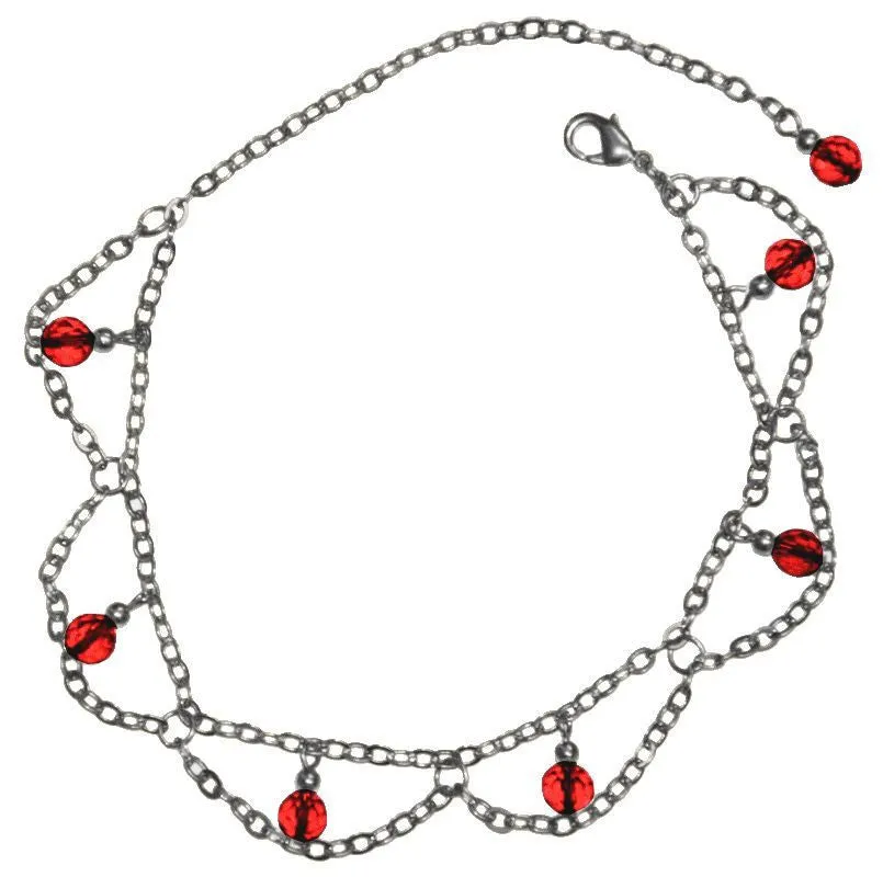 Anklet Silver - Dangling Beads & Chains