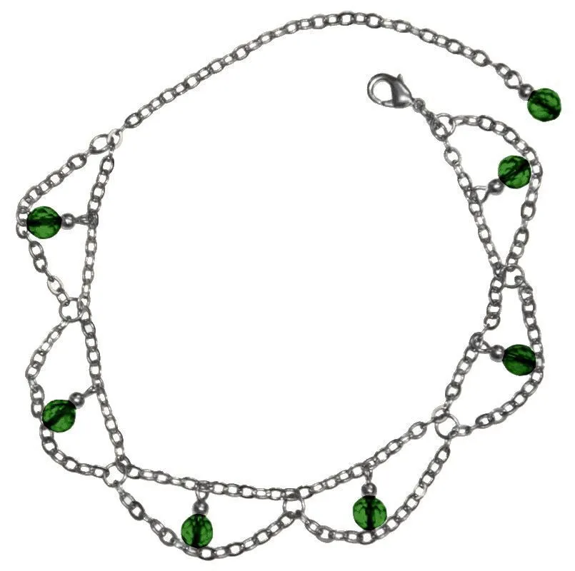 Anklet Silver - Dangling Beads & Chains