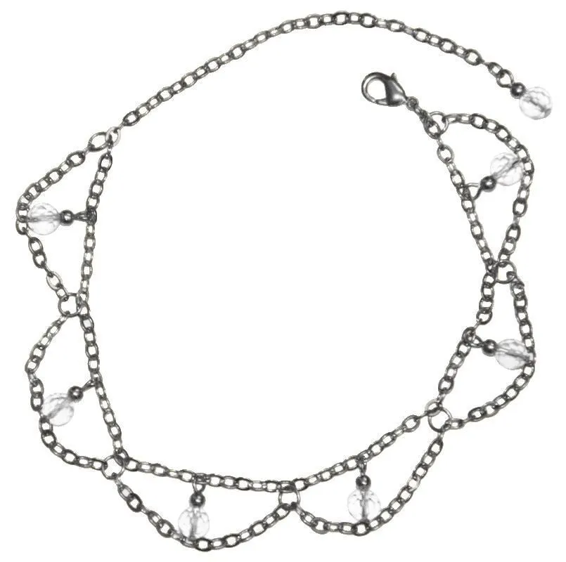 Anklet Silver - Dangling Beads & Chains