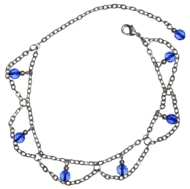 Anklet Silver - Dangling Beads & Chains