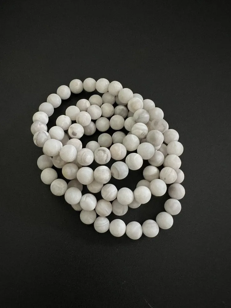 ANN LIGHTFOOT - MATTE WHITE AGATE ELASTIC CUFF BRACELET