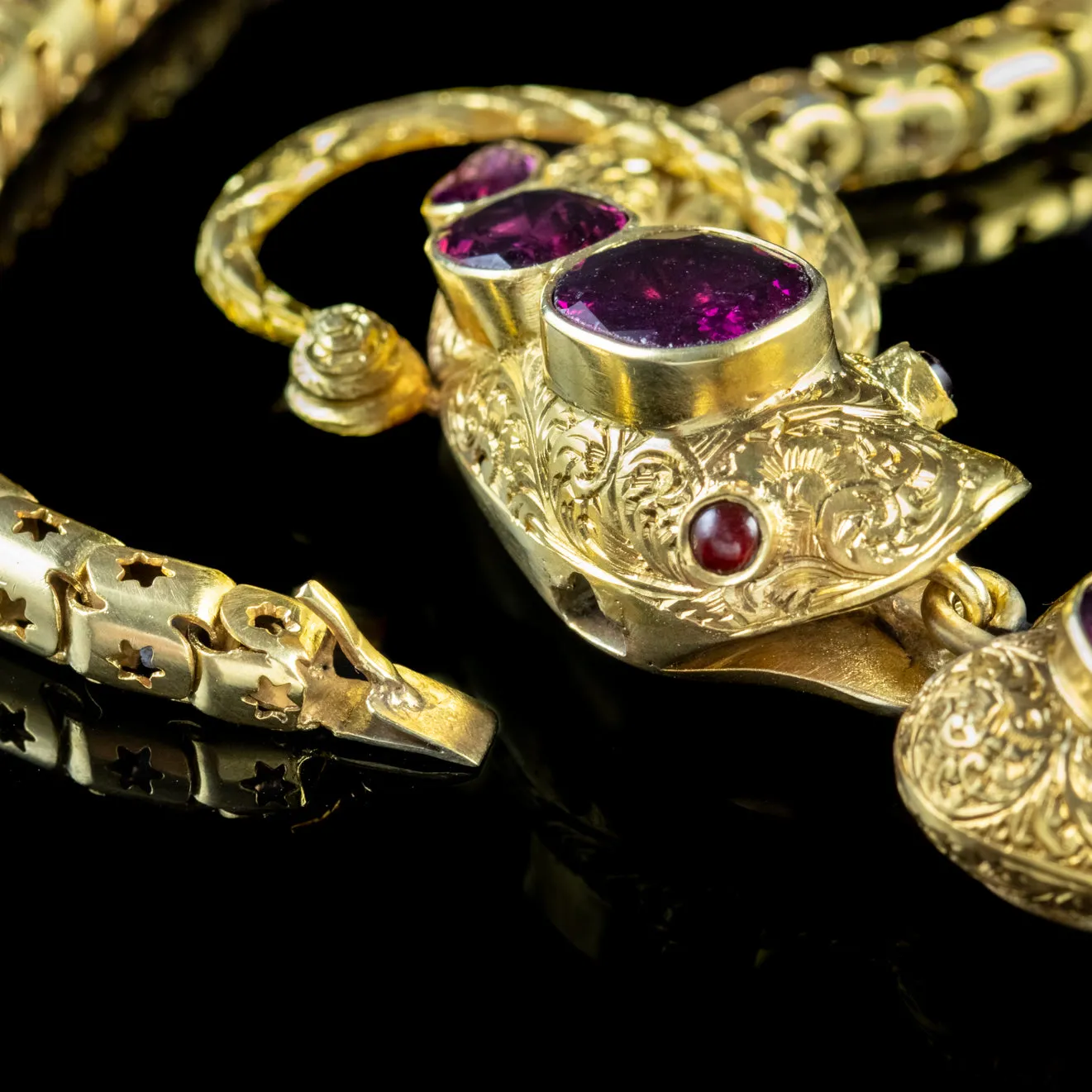 Antique Georgian Almandine Garnet Snake Bracelet 18Ct Gold Heart Locket Circa 1820