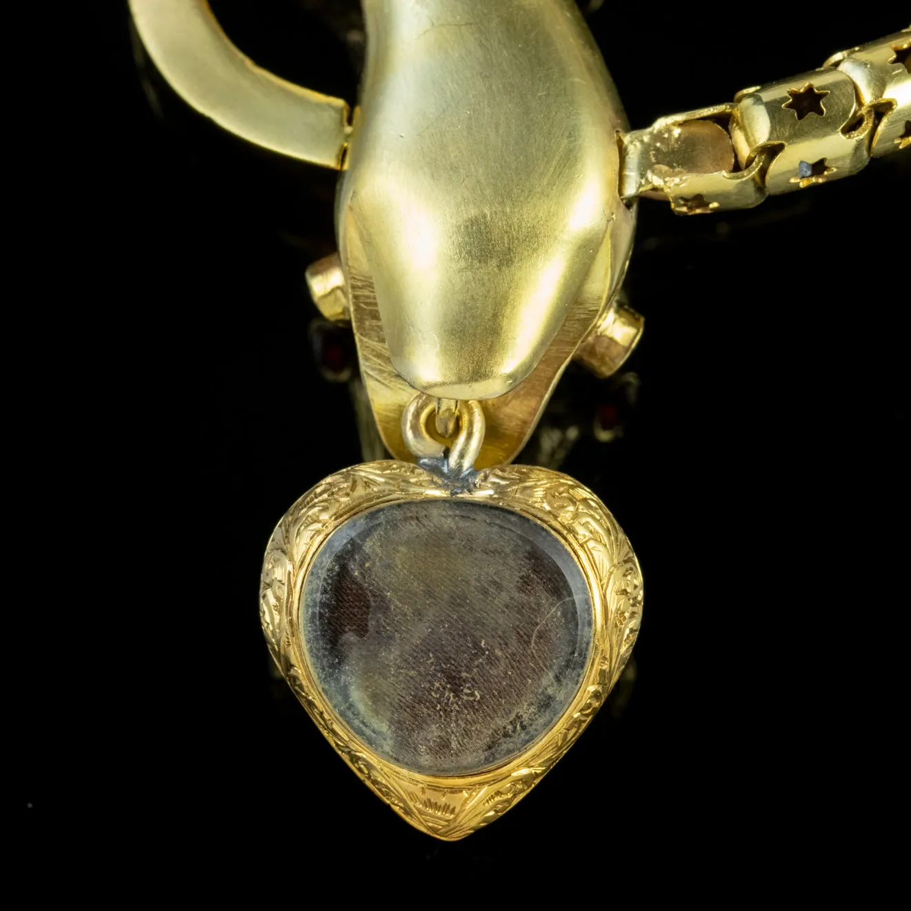 Antique Georgian Almandine Garnet Snake Bracelet 18Ct Gold Heart Locket Circa 1820