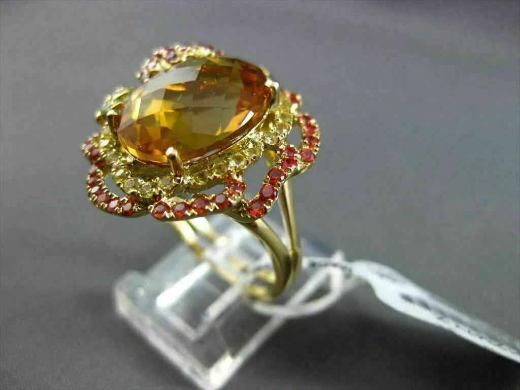ANTIQUE LARGE 8CT EXTRA FACET MULTI COLOR GEMSTONE 18KT YELLOW GOLD FLOWER RING