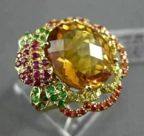 ANTIQUE LARGE 8CT EXTRA FACET MULTI COLOR GEMSTONE 18KT YELLOW GOLD FLOWER RING