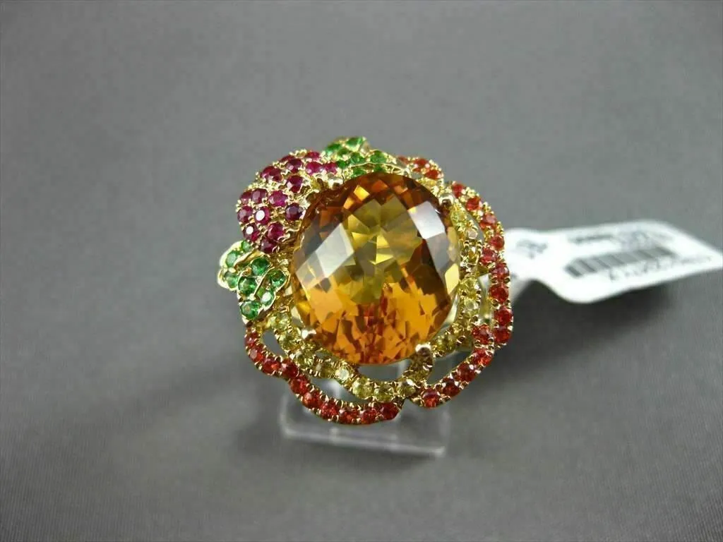 ANTIQUE LARGE 8CT EXTRA FACET MULTI COLOR GEMSTONE 18KT YELLOW GOLD FLOWER RING