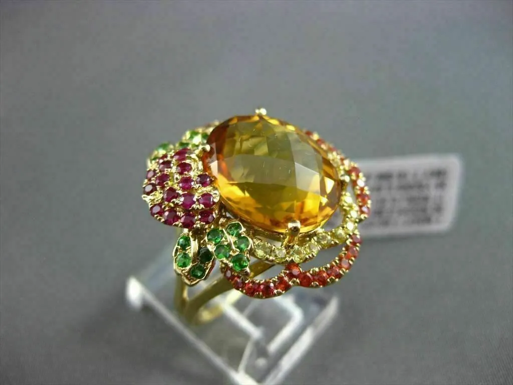 ANTIQUE LARGE 8CT EXTRA FACET MULTI COLOR GEMSTONE 18KT YELLOW GOLD FLOWER RING