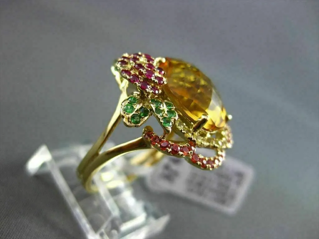 ANTIQUE LARGE 8CT EXTRA FACET MULTI COLOR GEMSTONE 18KT YELLOW GOLD FLOWER RING