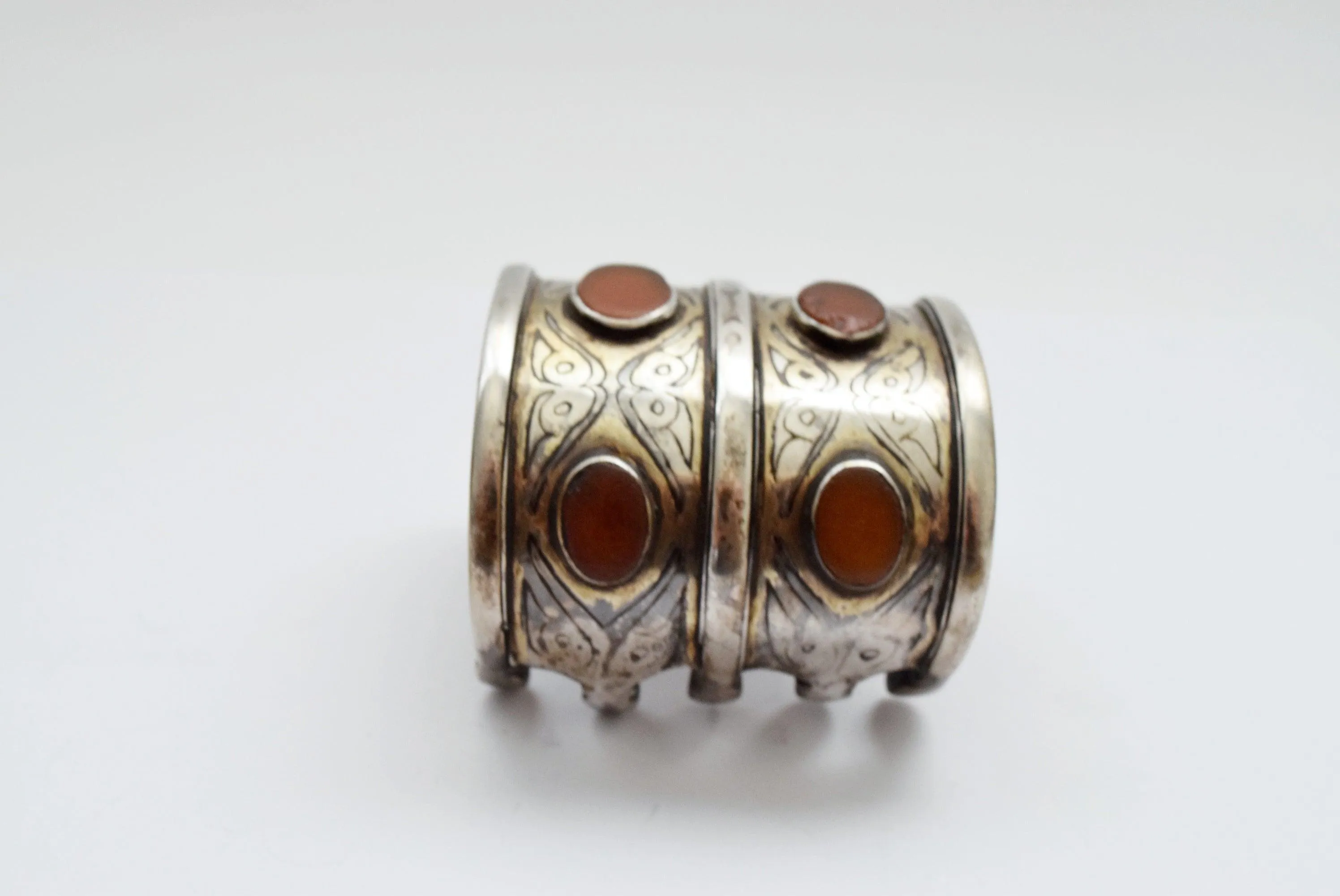 Antique Silver and Carnelian Turkmen Bracelet