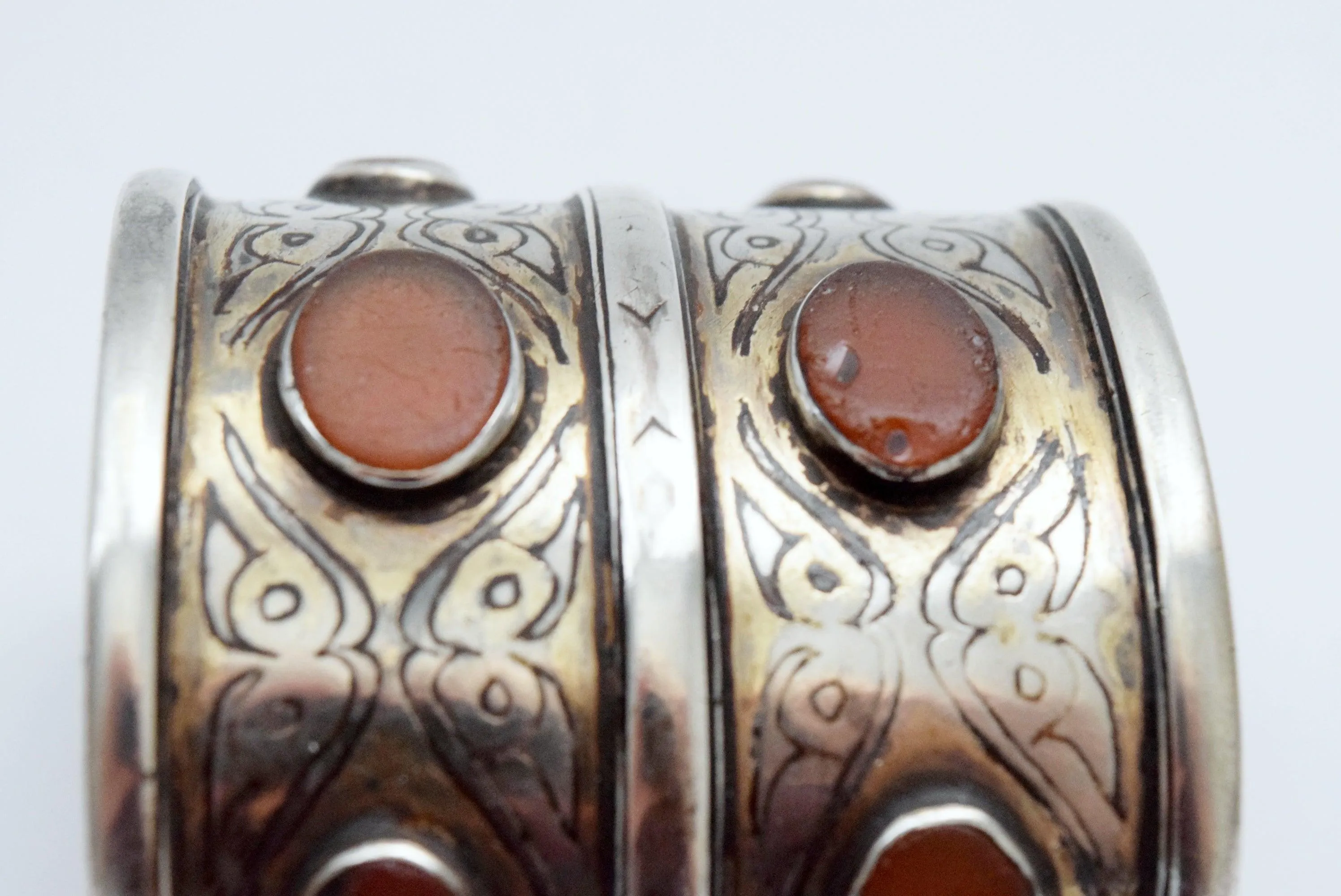 Antique Silver and Carnelian Turkmen Bracelet