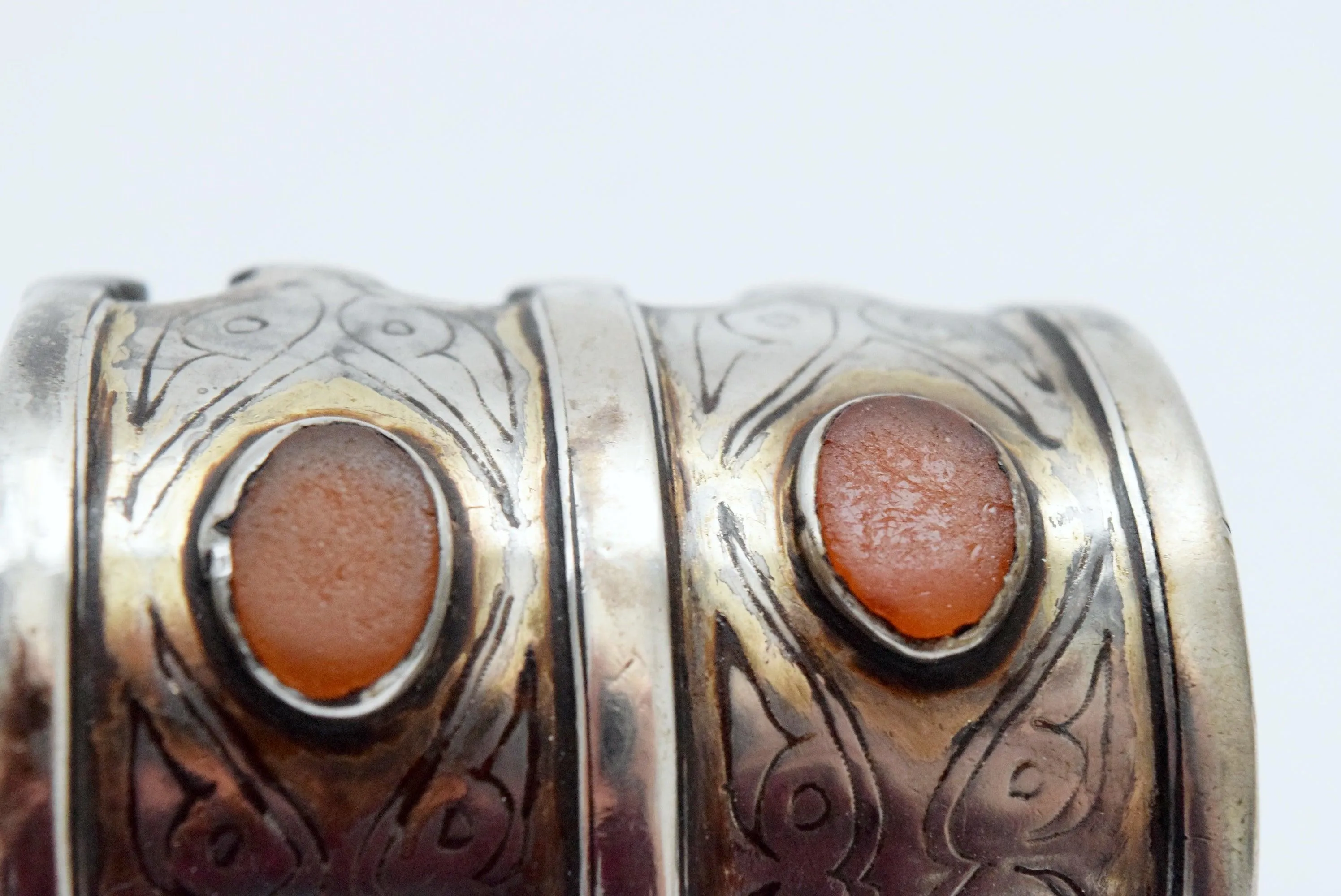 Antique Silver and Carnelian Turkmen Bracelet