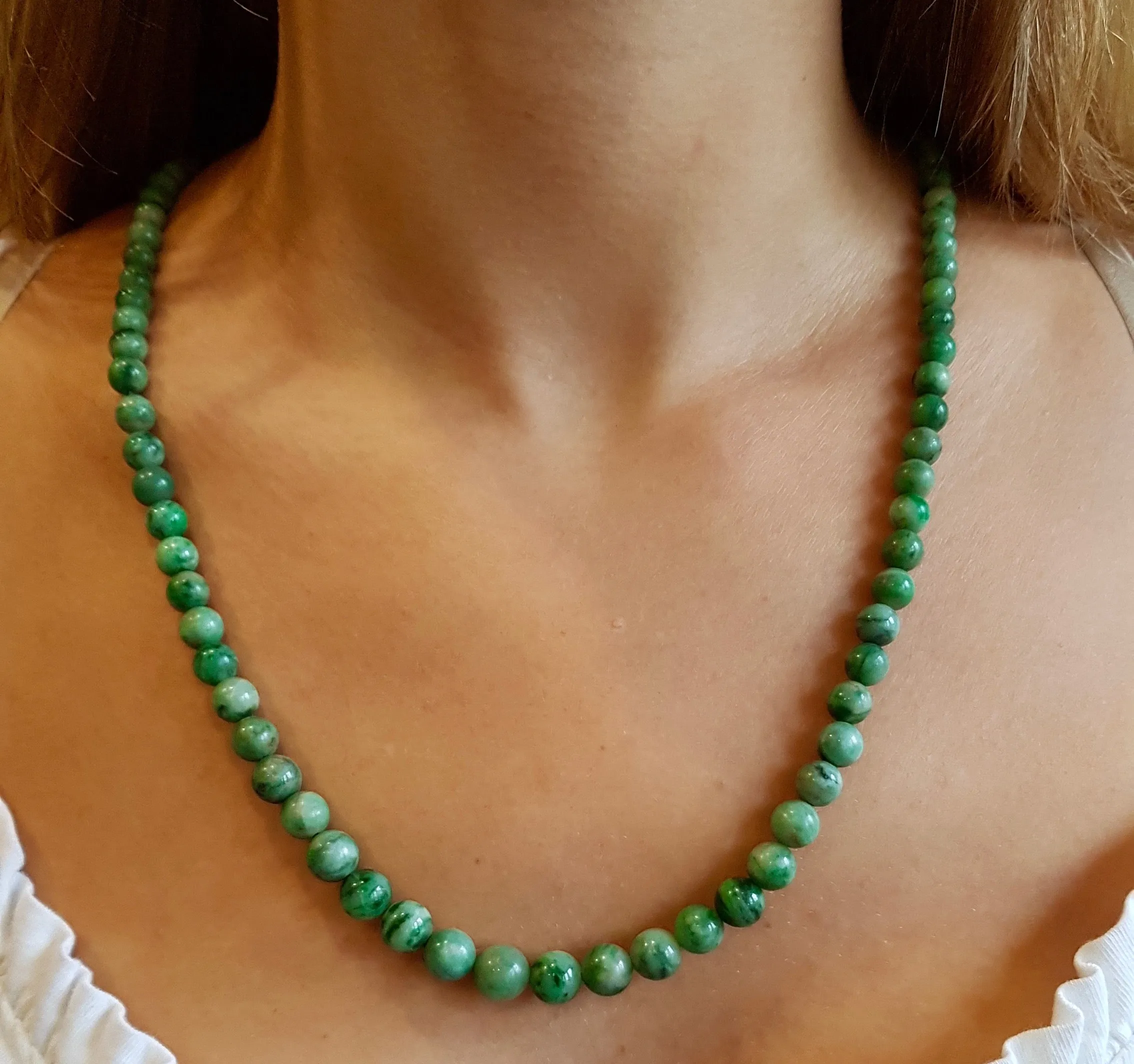 Antique Victorian Beaded Long Jade Necklace Circa 1900
