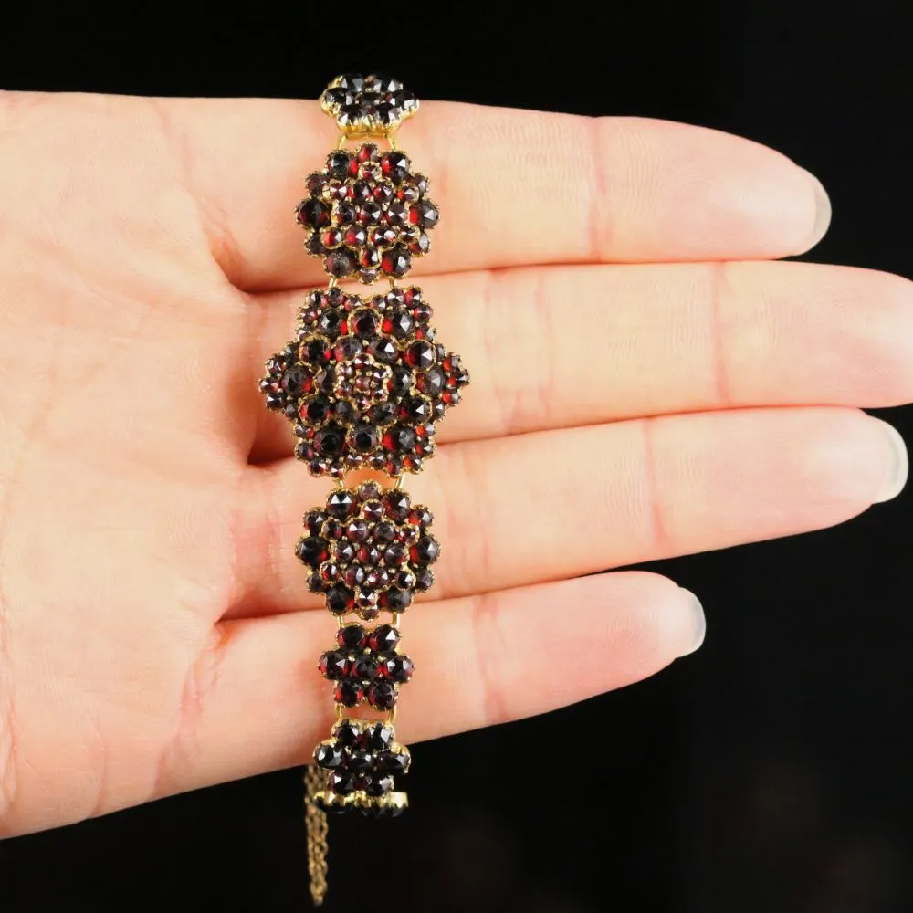 Antique Victorian Garnet Bracelet Circa 1880 Bohemian Garnets
