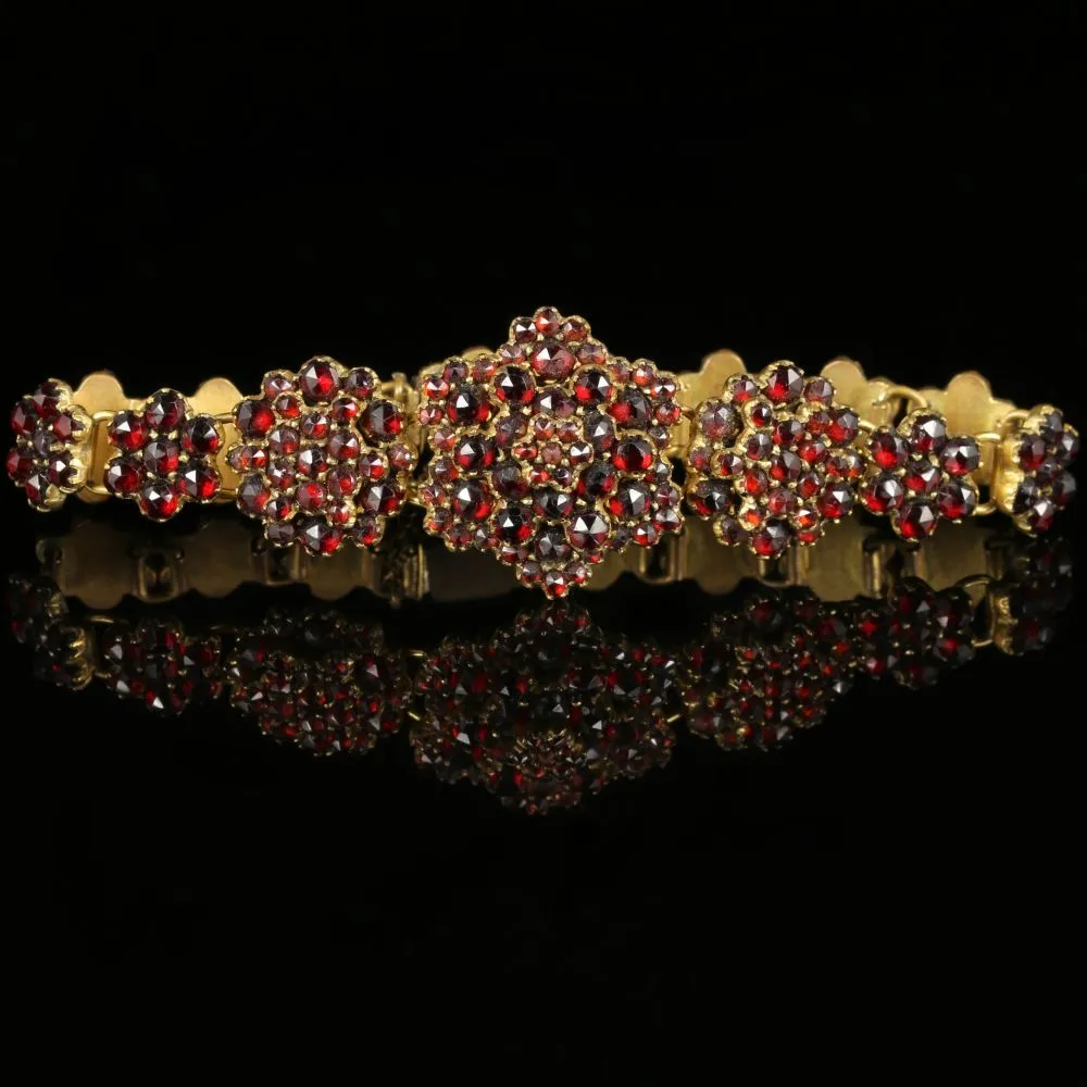 Antique Victorian Garnet Bracelet Circa 1880 Bohemian Garnets