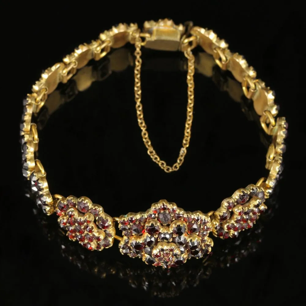 Antique Victorian Garnet Bracelet Circa 1880 Bohemian Garnets