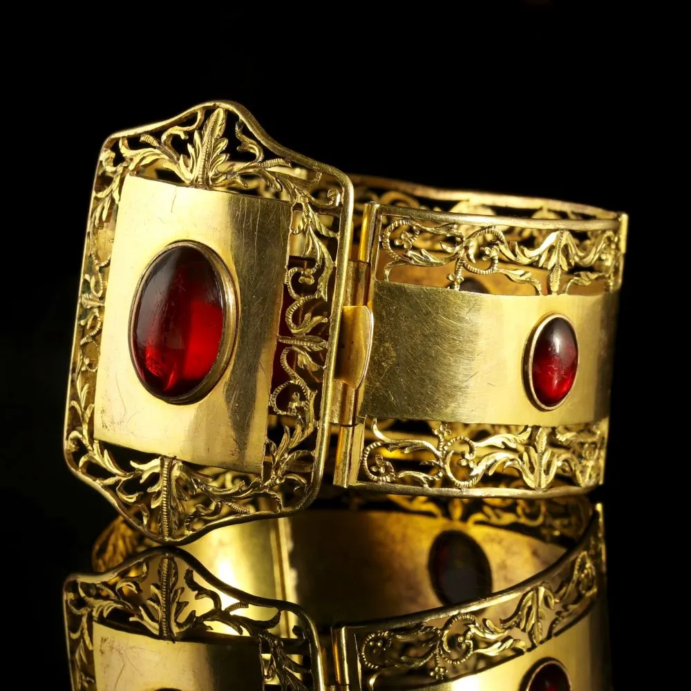 Antique Victorian Large Gold Bracelet Gold Gilt Cabochon Stones