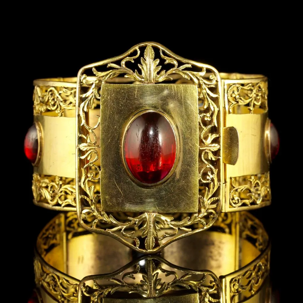Antique Victorian Large Gold Bracelet Gold Gilt Cabochon Stones