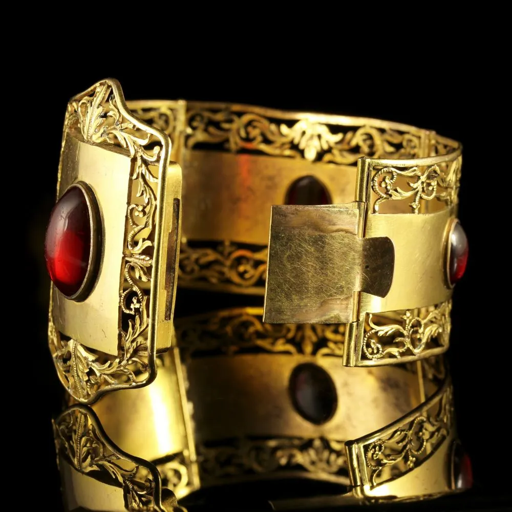 Antique Victorian Large Gold Bracelet Gold Gilt Cabochon Stones
