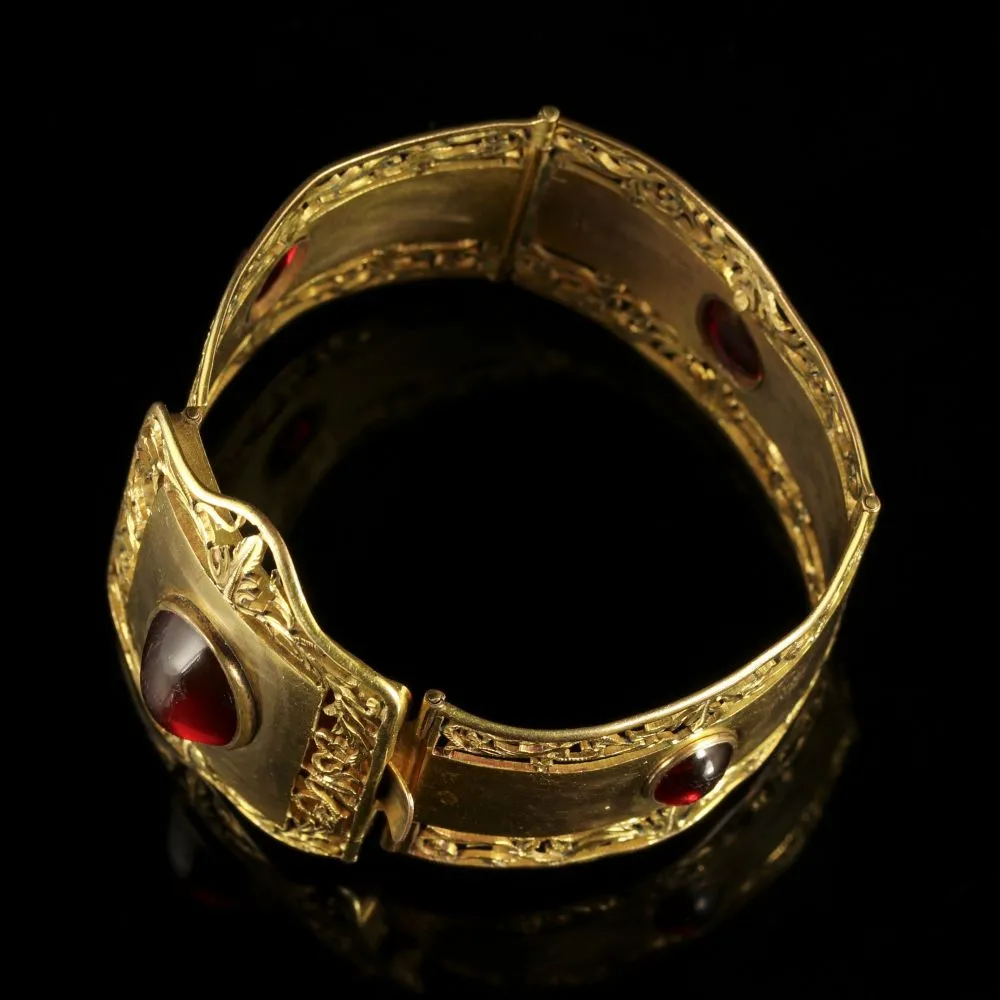 Antique Victorian Large Gold Bracelet Gold Gilt Cabochon Stones