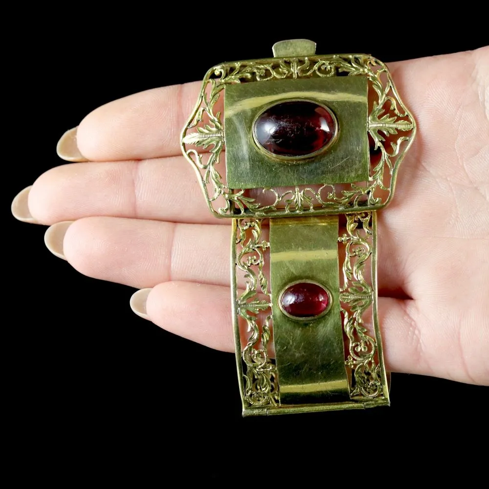 Antique Victorian Large Gold Bracelet Gold Gilt Cabochon Stones
