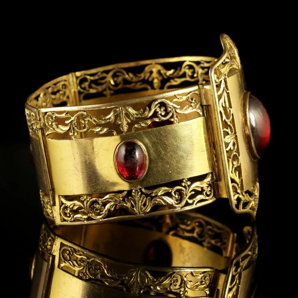 Antique Victorian Large Gold Bracelet Gold Gilt Cabochon Stones