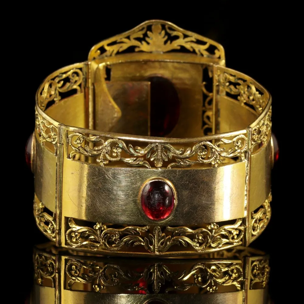 Antique Victorian Large Gold Bracelet Gold Gilt Cabochon Stones