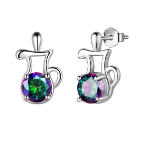 Aquarius Stud Earrings Women Girls Constellation Jewelry Mystic Topaz Sterling Silver