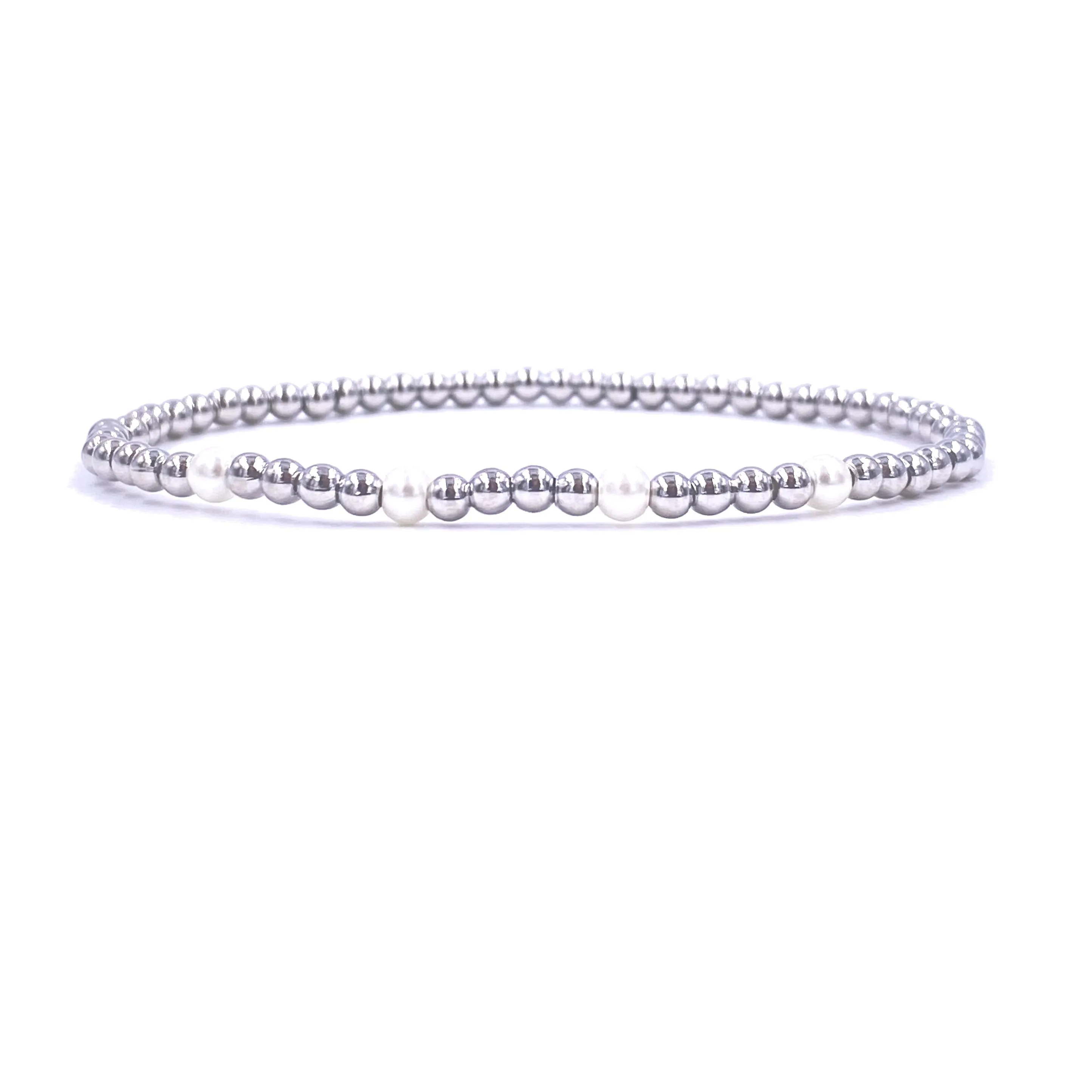 Ashley Gold Stainless Steel Gold Plated 4 Center Freshwater Pearl Design Stretch Beaded Bracelet