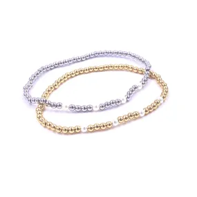Ashley Gold Stainless Steel Gold Plated 4 Center Freshwater Pearl Design Stretch Beaded Bracelet
