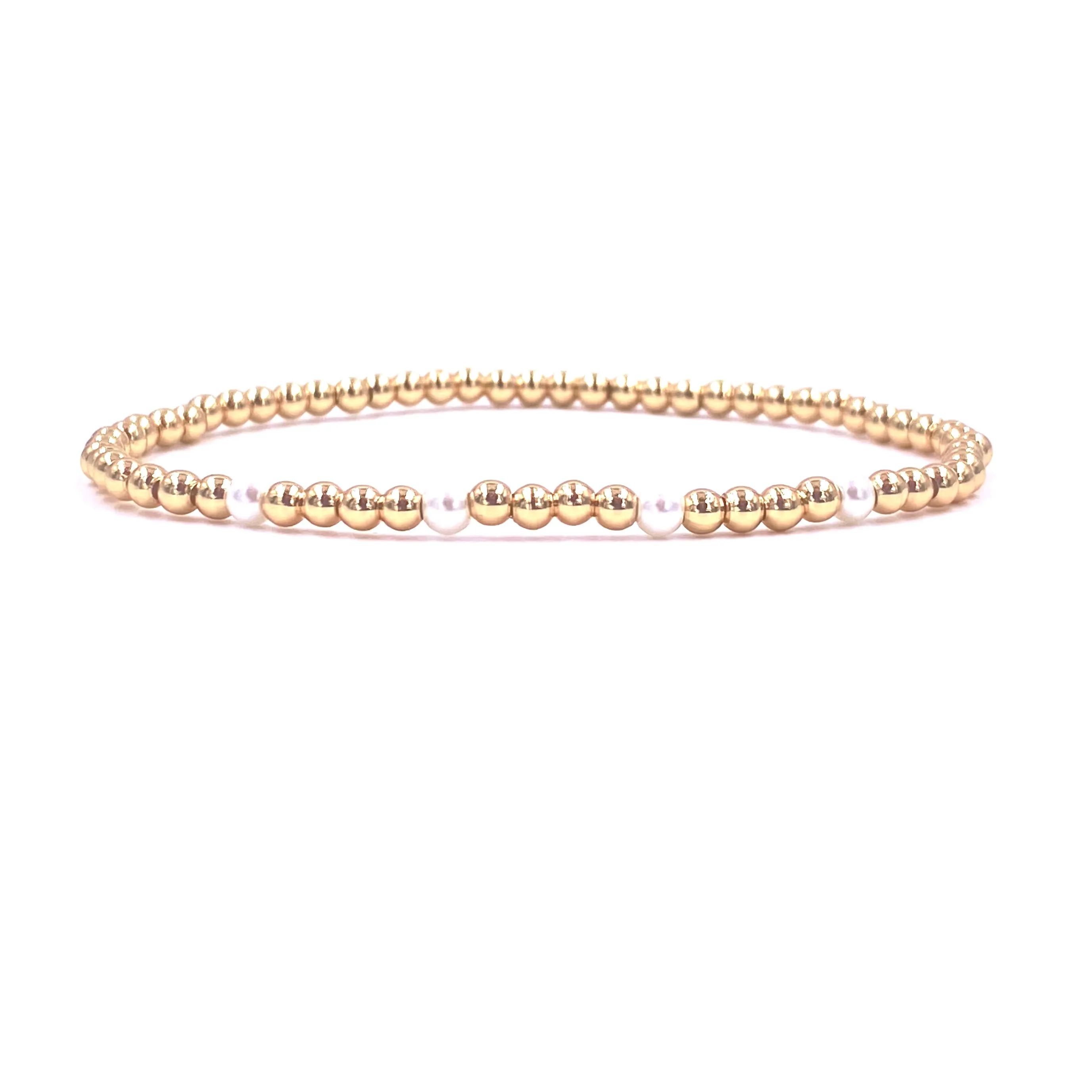 Ashley Gold Stainless Steel Gold Plated 4 Center Freshwater Pearl Design Stretch Beaded Bracelet
