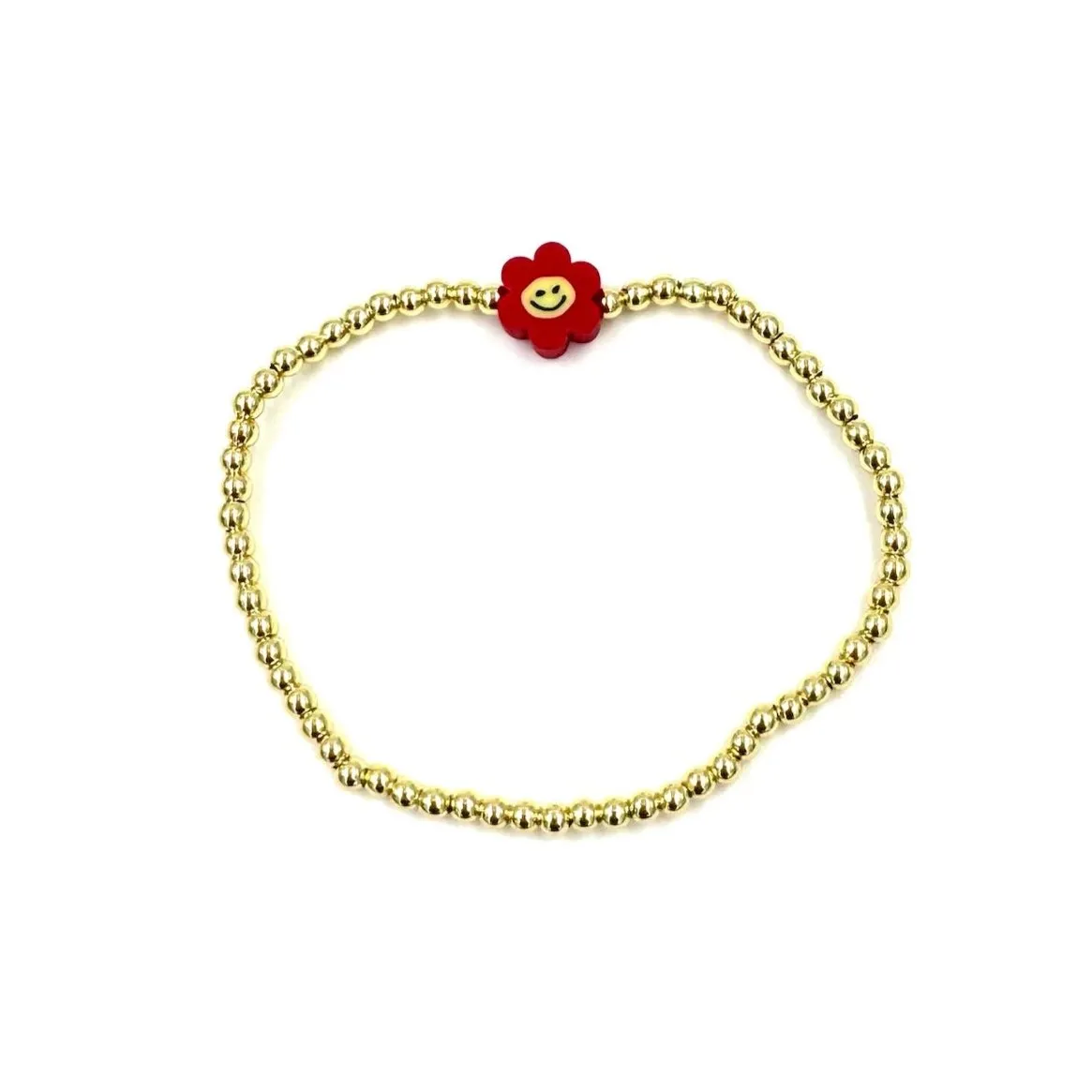 Ashley Gold Stainless Steel Gold Plated Stretch Ball Beaded Enamel Color Smile Bracelet